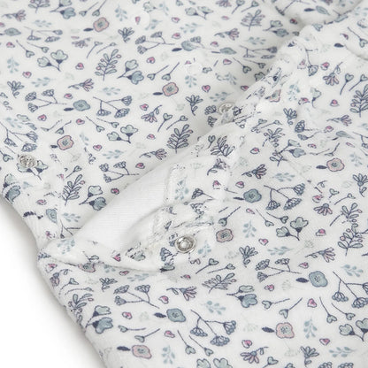 Girls White Printed Nappy Opening Babysuit