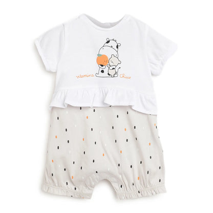 Girls White Printed Rompers