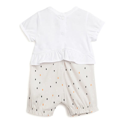 Girls White Printed Rompers
