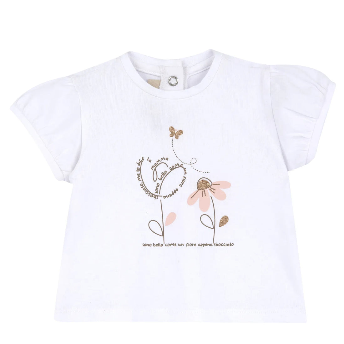 Girls White Printed Round Neck T-shirt