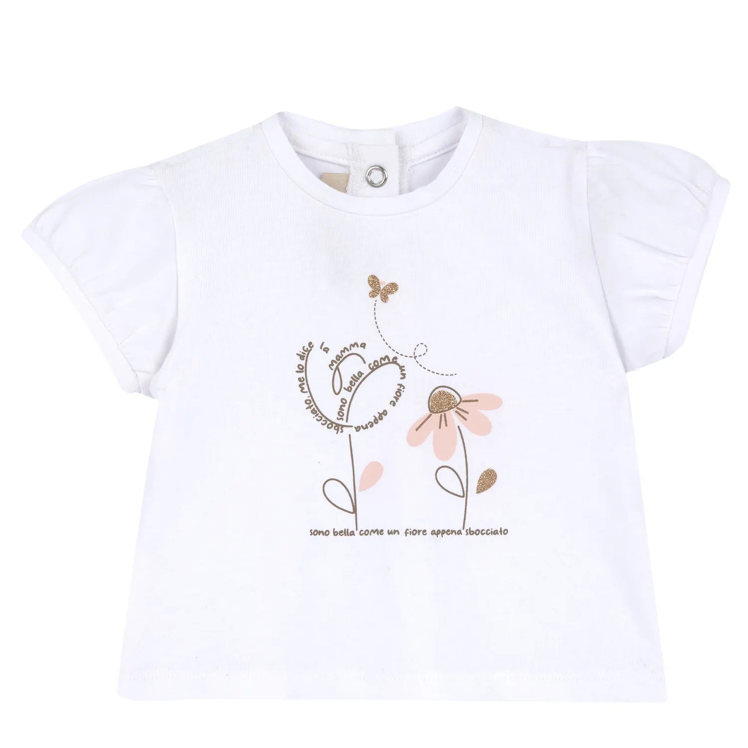 Girls White Printed Round Neck T-shirt