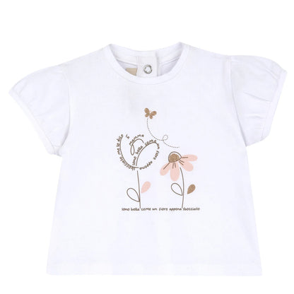 Girls White Printed Round Neck T-shirt