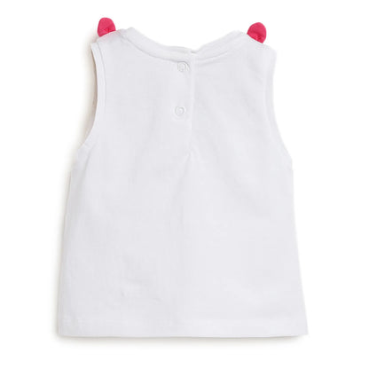 Girls White Printed Sleeveless Top