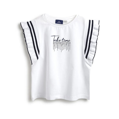 Girls White Printed T-shirt