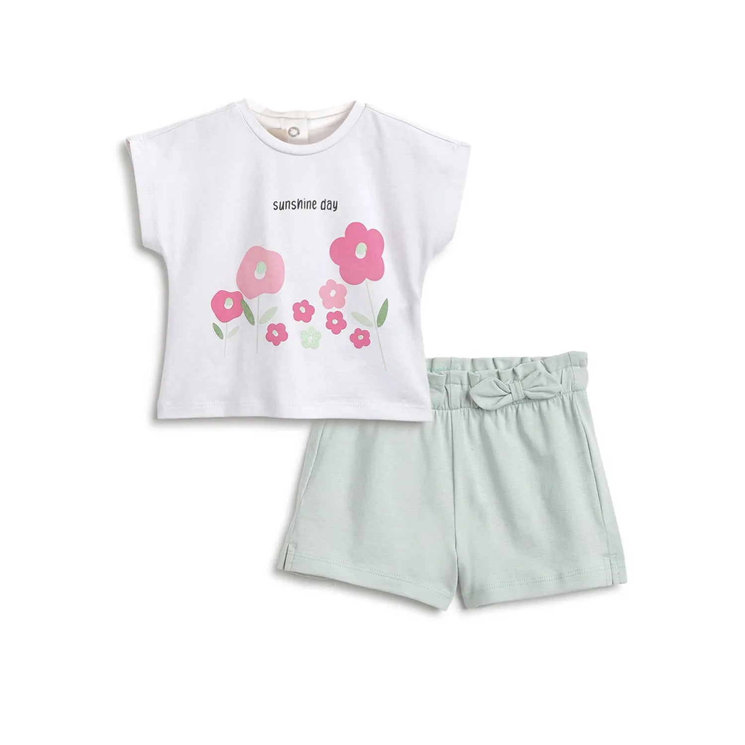 Girls White Printed T-Shirt With Shorts