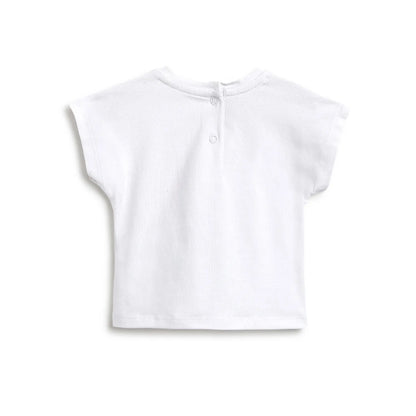 Girls White Printed T-Shirt With Shorts