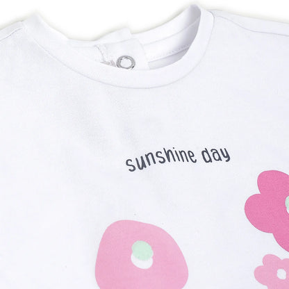 Girls White Printed T-Shirt With Shorts