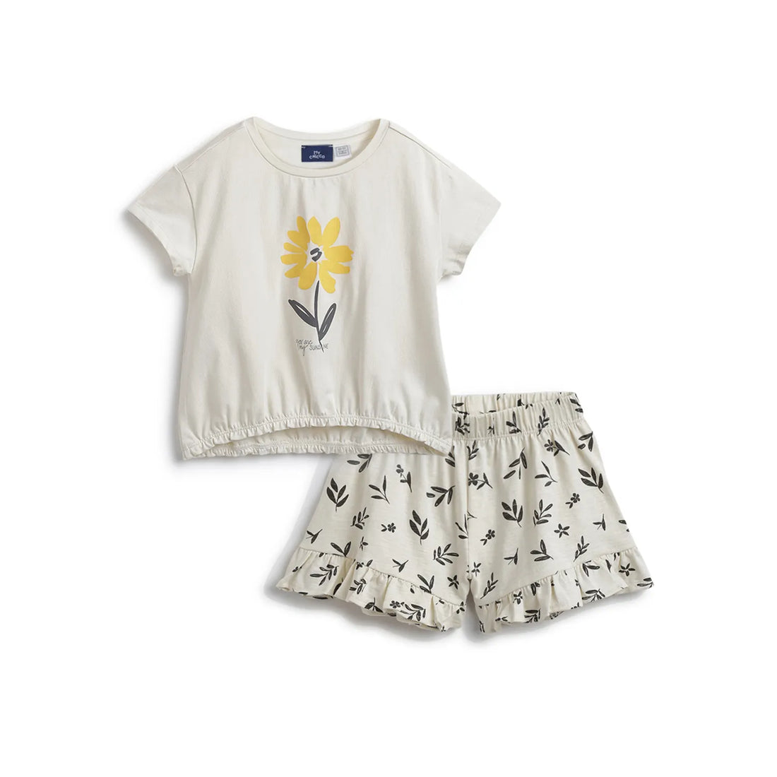 Girls White Printed T-Shirt With Shorts