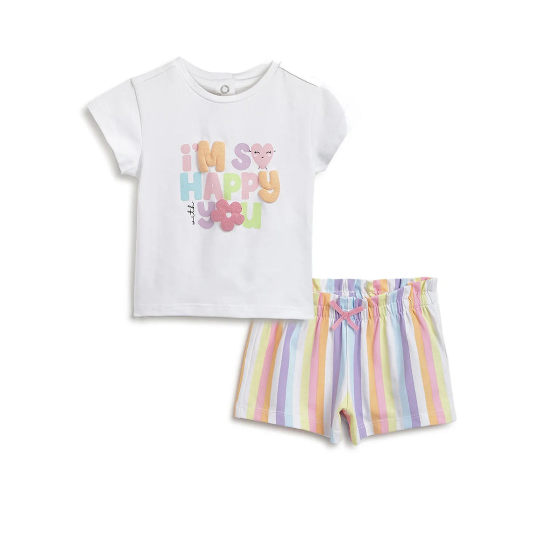 Girls White Printed T-Shirt With Shorts