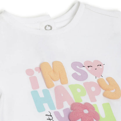 Girls White Printed T-Shirt With Shorts