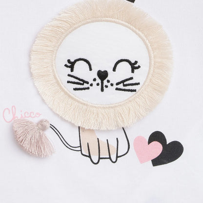 Girls White Printed T-shirt with Shorts