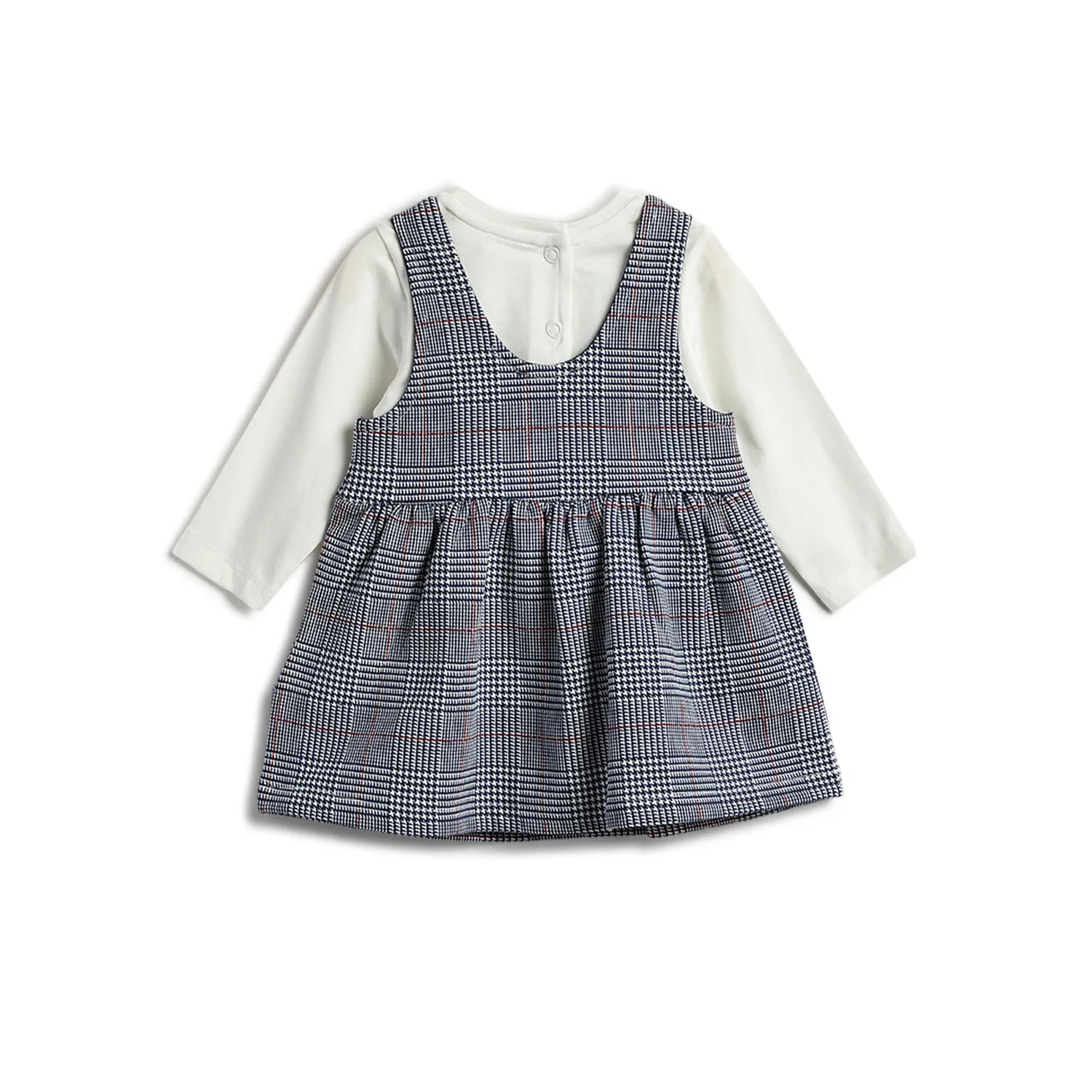 Girls White Printed T-shirt with Skirt Dungaree