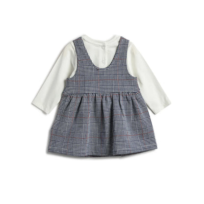 Girls White Printed T-shirt with Skirt Dungaree