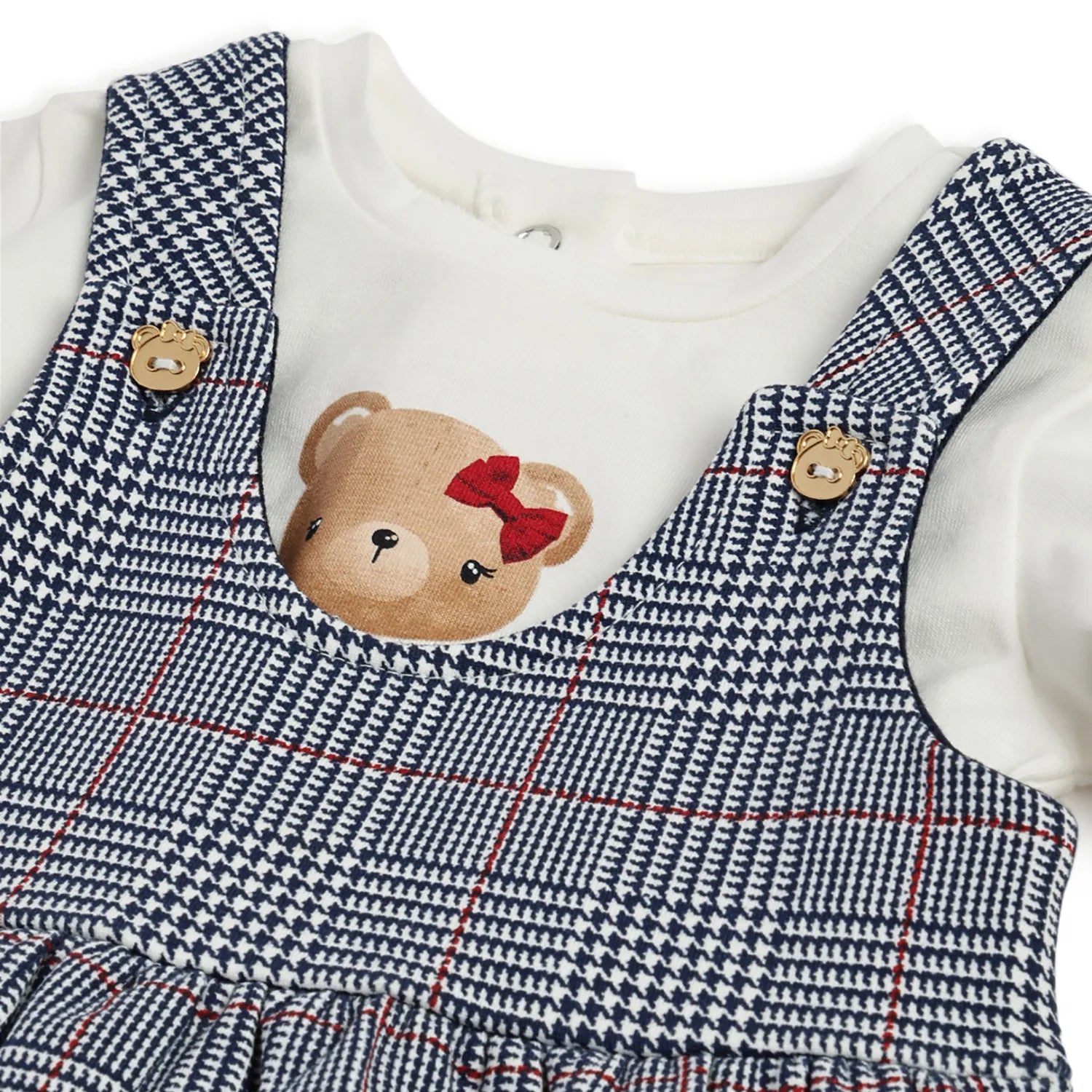 Girls White Printed T-shirt with Skirt Dungaree