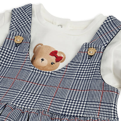 Girls White Printed T-shirt with Skirt Dungaree