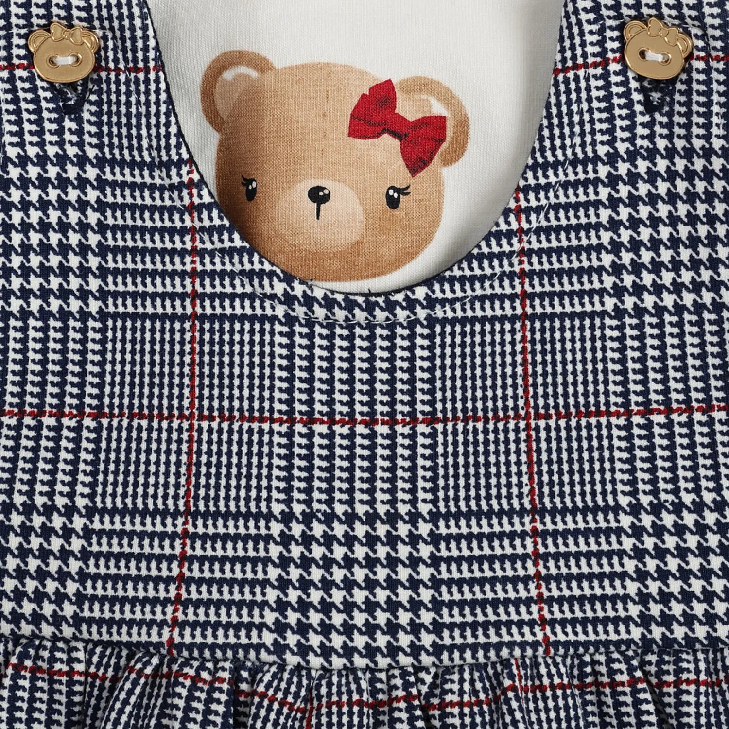 Girls White Printed T-shirt with Skirt Dungaree