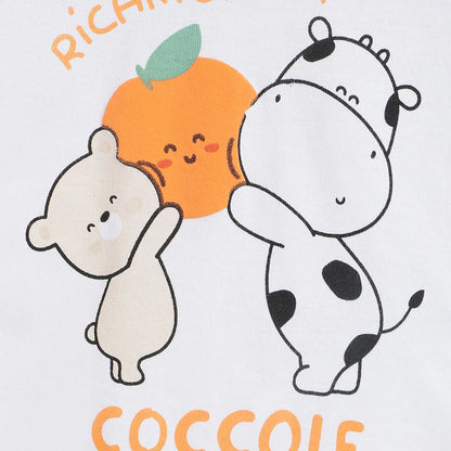 Girls White Printed Top with Shorts