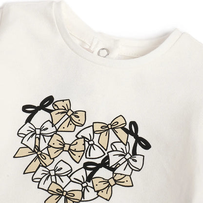 Girls White Printed Top with Trouser