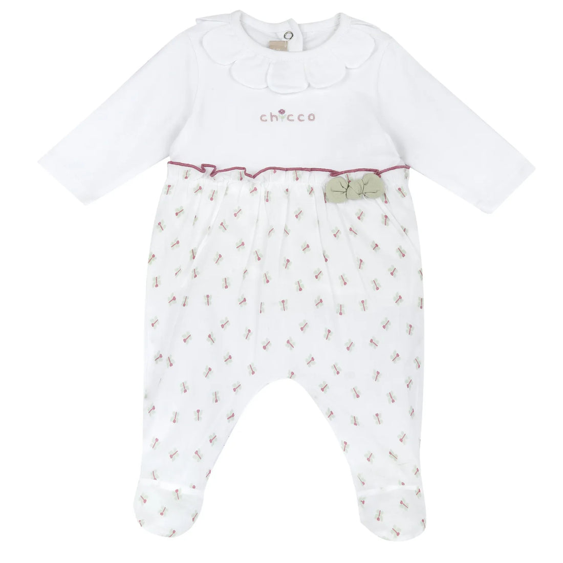 Girls White Self Design Back Opening Babysuit