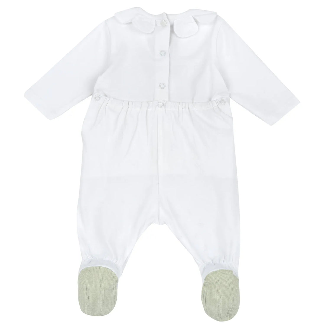 Girls White Self Design Back Opening Babysuit