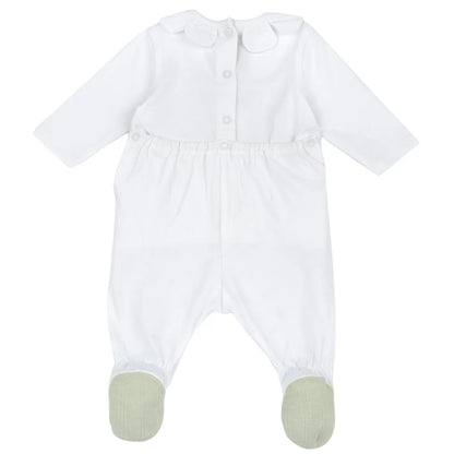 Girls White Self Design Back Opening Babysuit