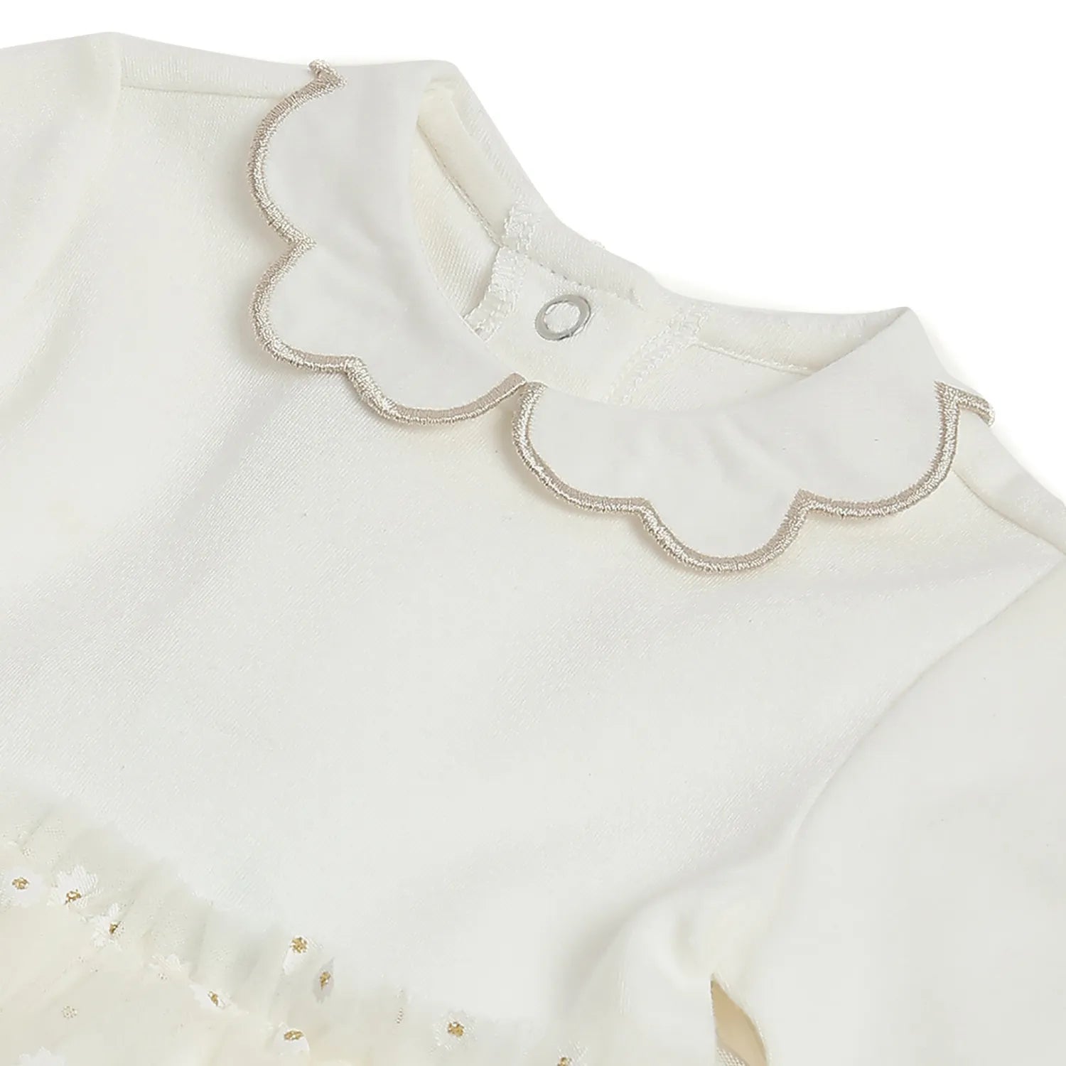 Girls White Self Design Dress