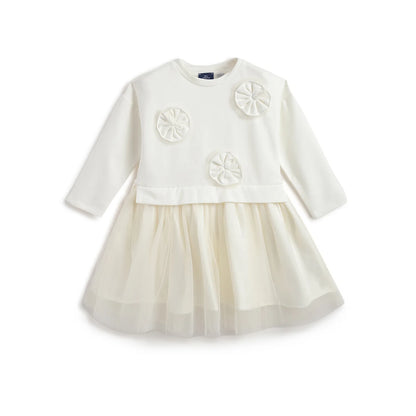 Girls White Self Design Dress