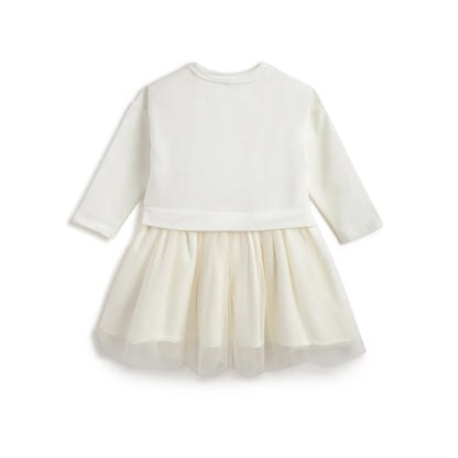 Girls White Self Design Dress