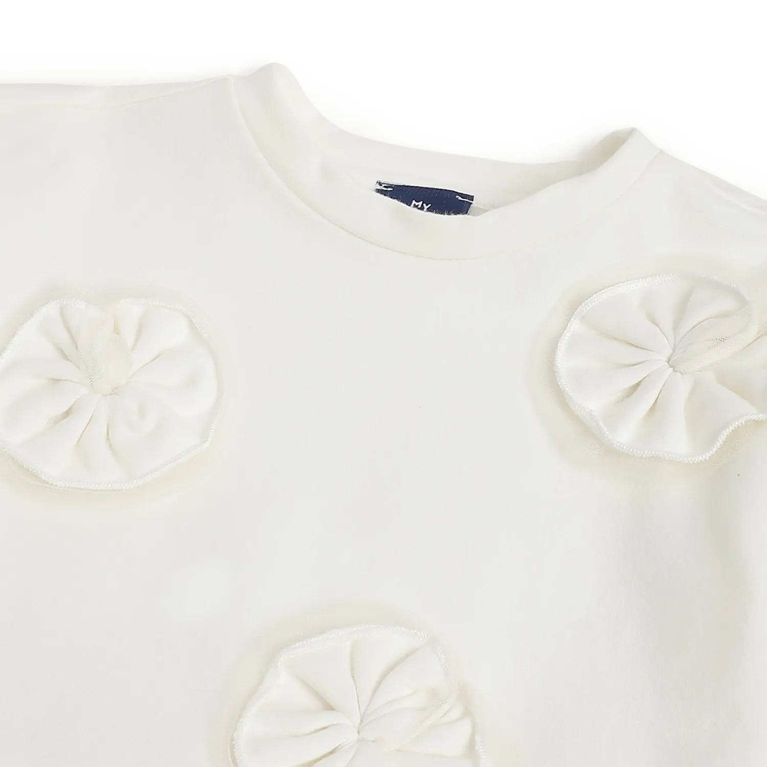 Girls White Self Design Dress