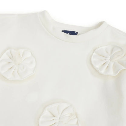 Girls White Self Design Dress