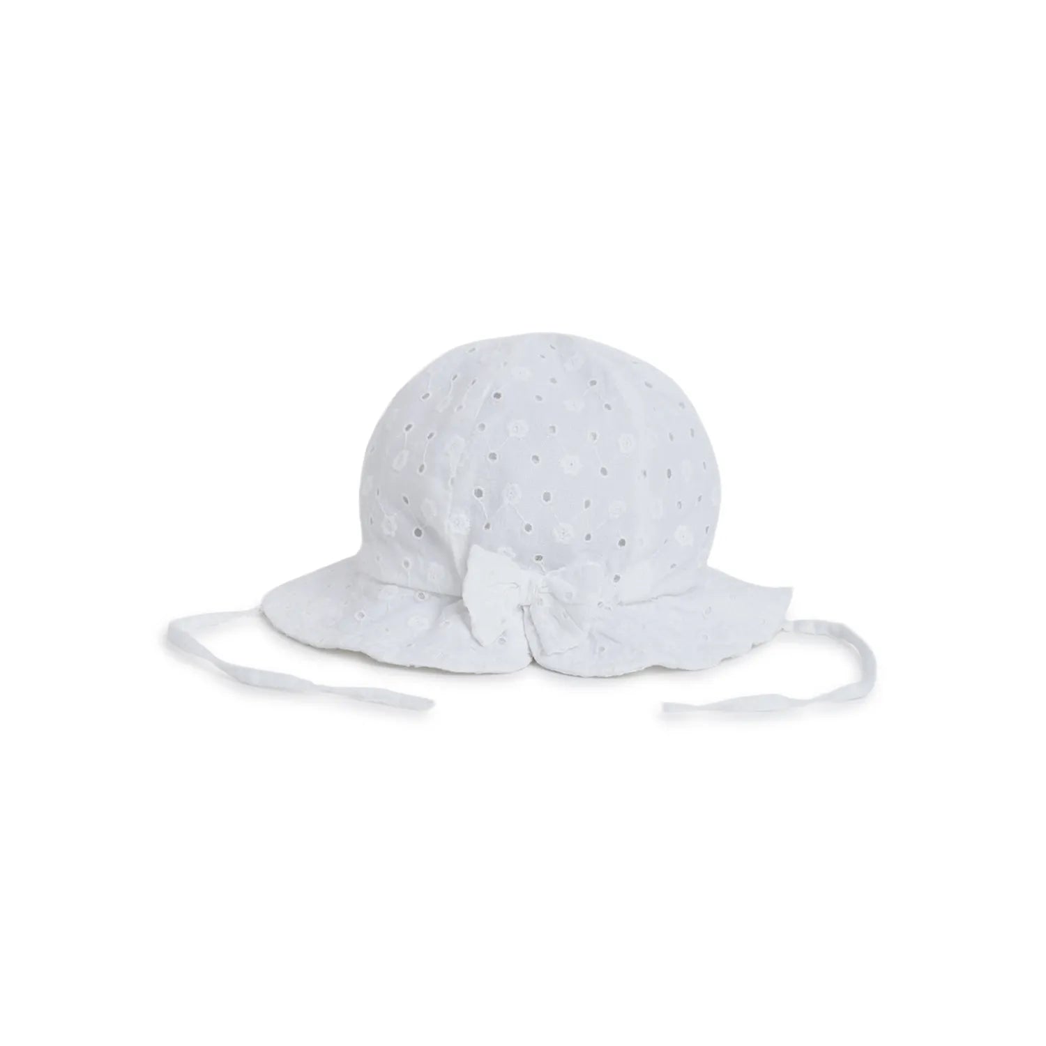 Girls White Self Design Sun Hat