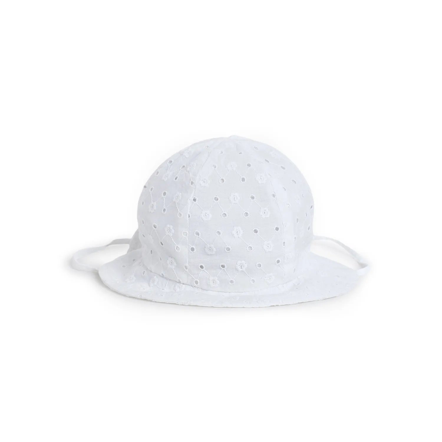 Girls White Self Design Sun Hat