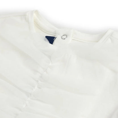 Girls White Self Design T-shirt