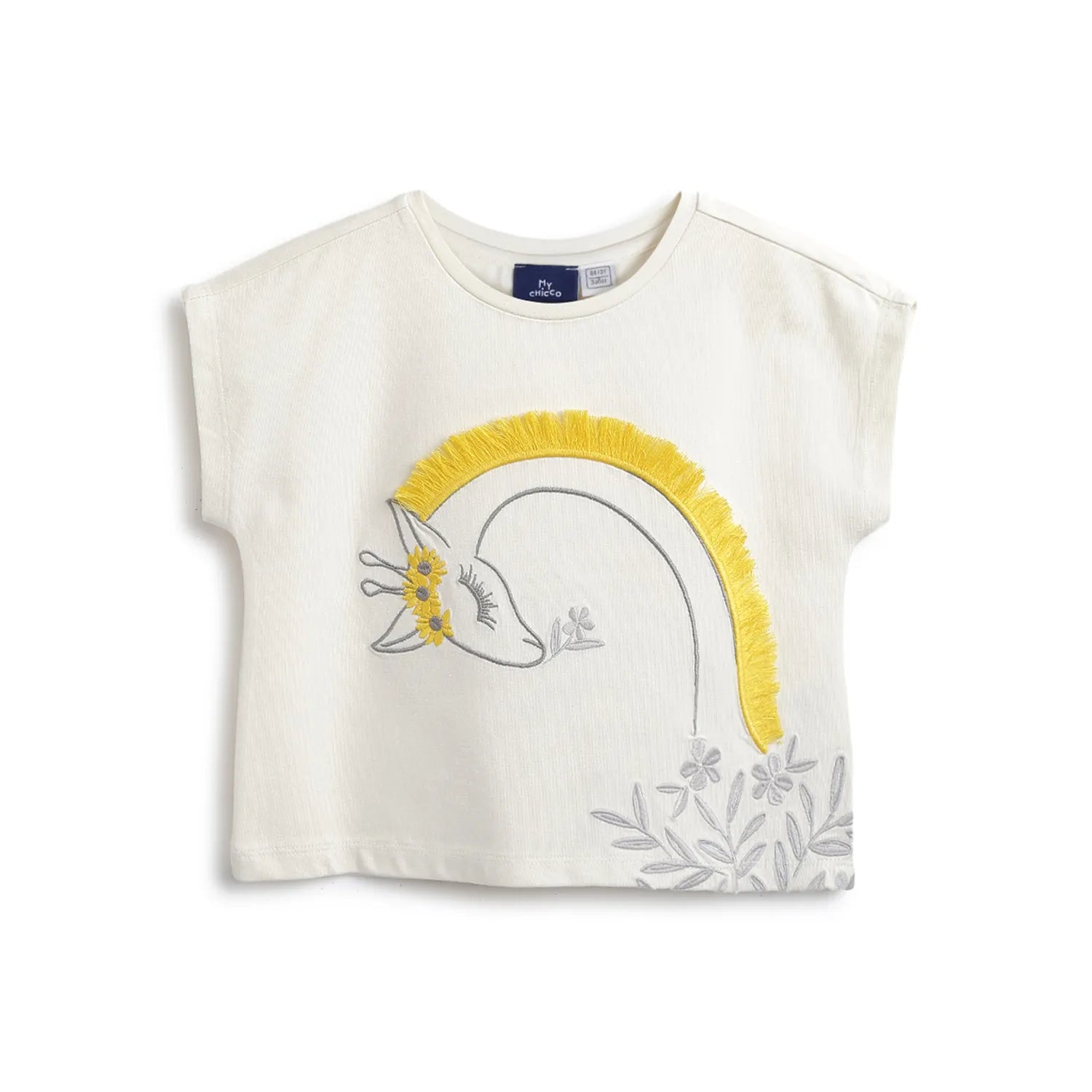 Girls White Self Design T-shirt