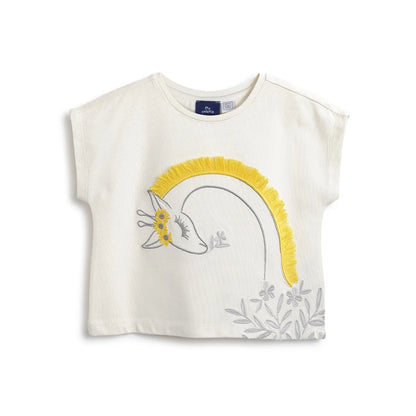 Girls White Self Design T-shirt