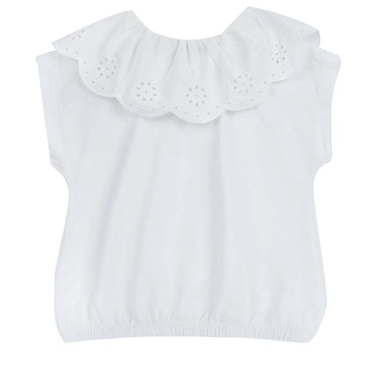 Girls White Self Design Top