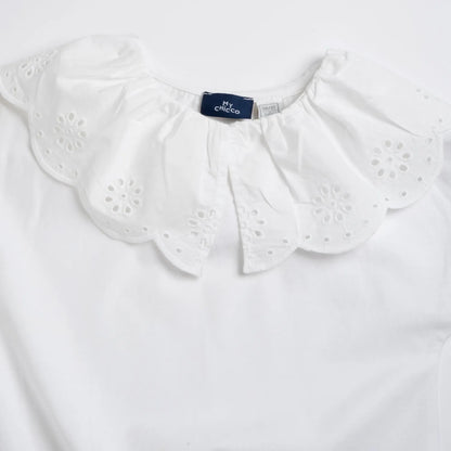 Girls White Self Design Top