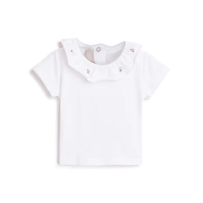 Girls White Short Sleeves T-shirt