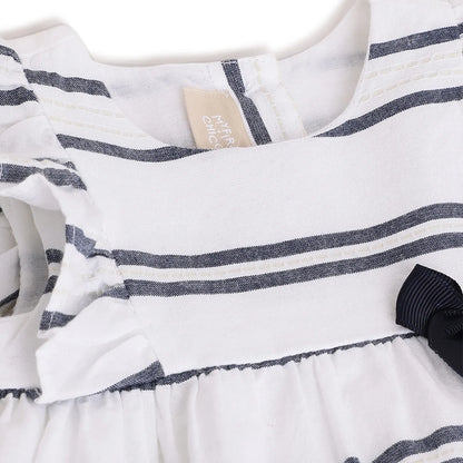 Girls White Striped A-Line Dress