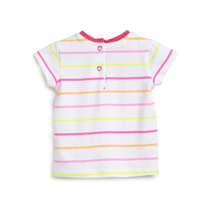 Girls White Striped T-shirt With Trousers