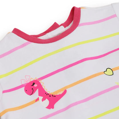 Girls White Striped T-shirt With Trousers