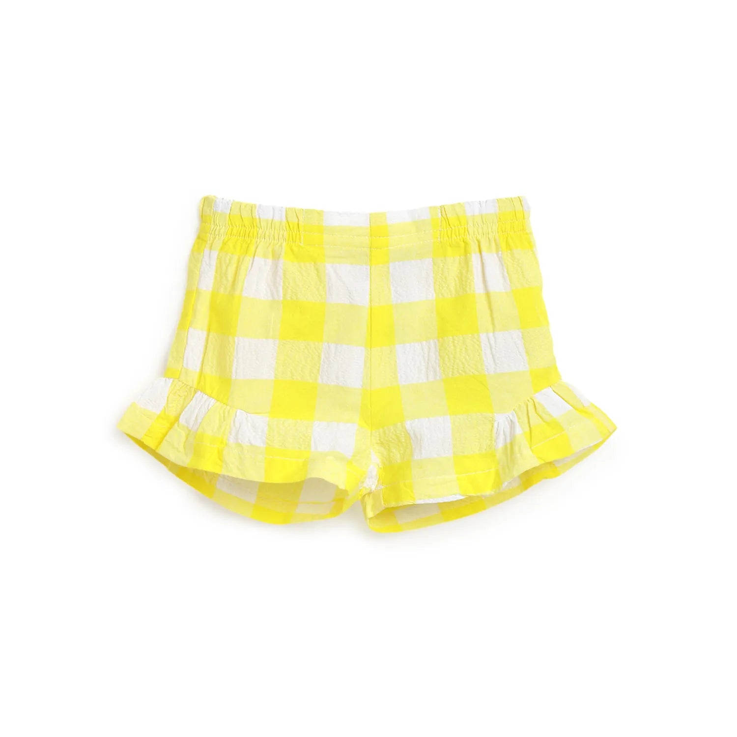 Girls Yellow Checked Shorts