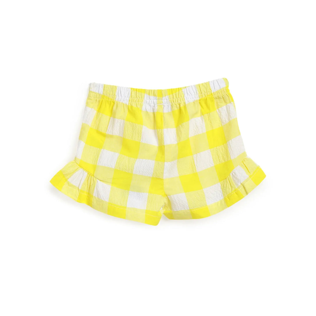 Girls Yellow Checked Shorts
