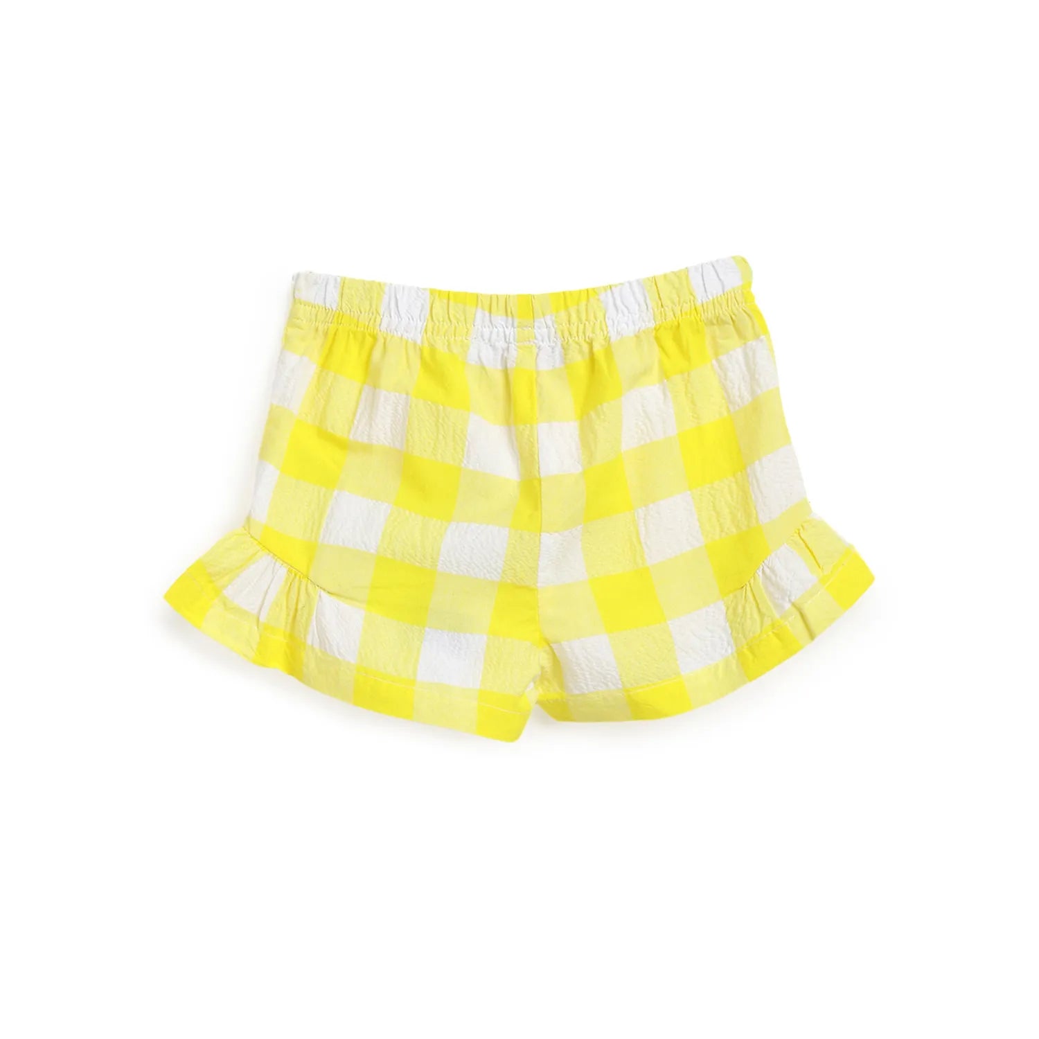 Girls Yellow Checked Shorts