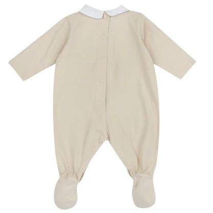 Infants Beige Embellished Leg Opening Babysuit