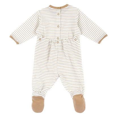 Infants Beige Striped Back Opening Babysuit