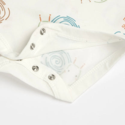 Infants White and Beige Printed Bodysuit with Dungaree
