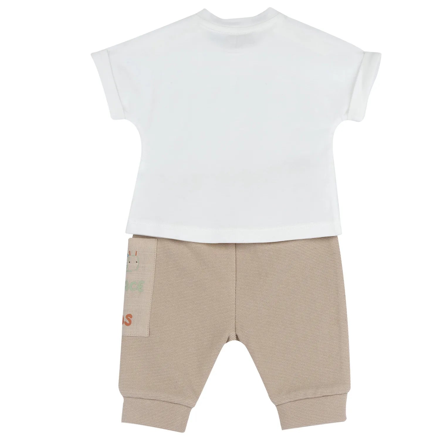 Infants White and Beige Solid T-Shirt with Trouser