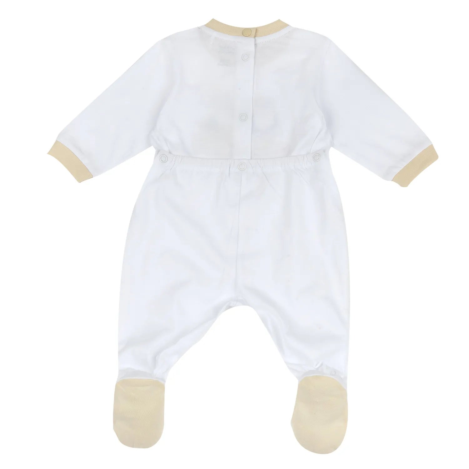 Infants White Animal Printed Back Opening Babysuit