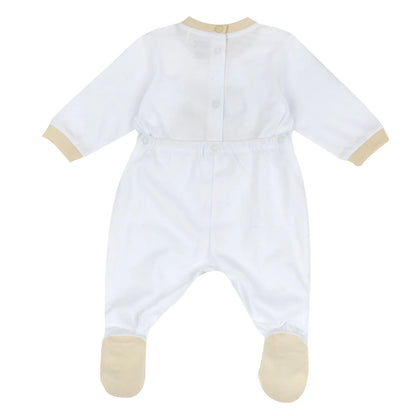 Infants White Animal Printed Back Opening Babysuit